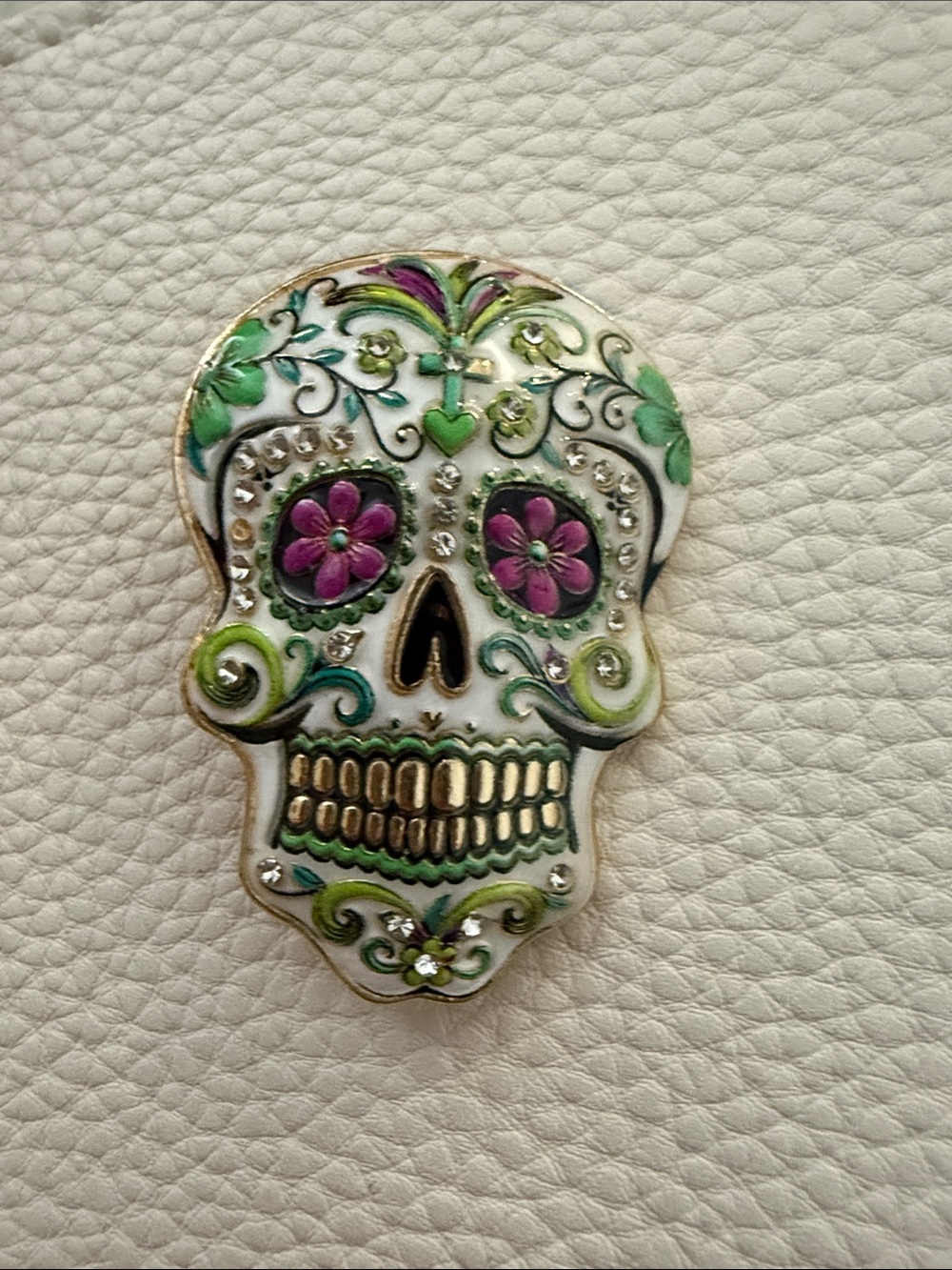 Decorative Sugar Skull Brooch - White and Green